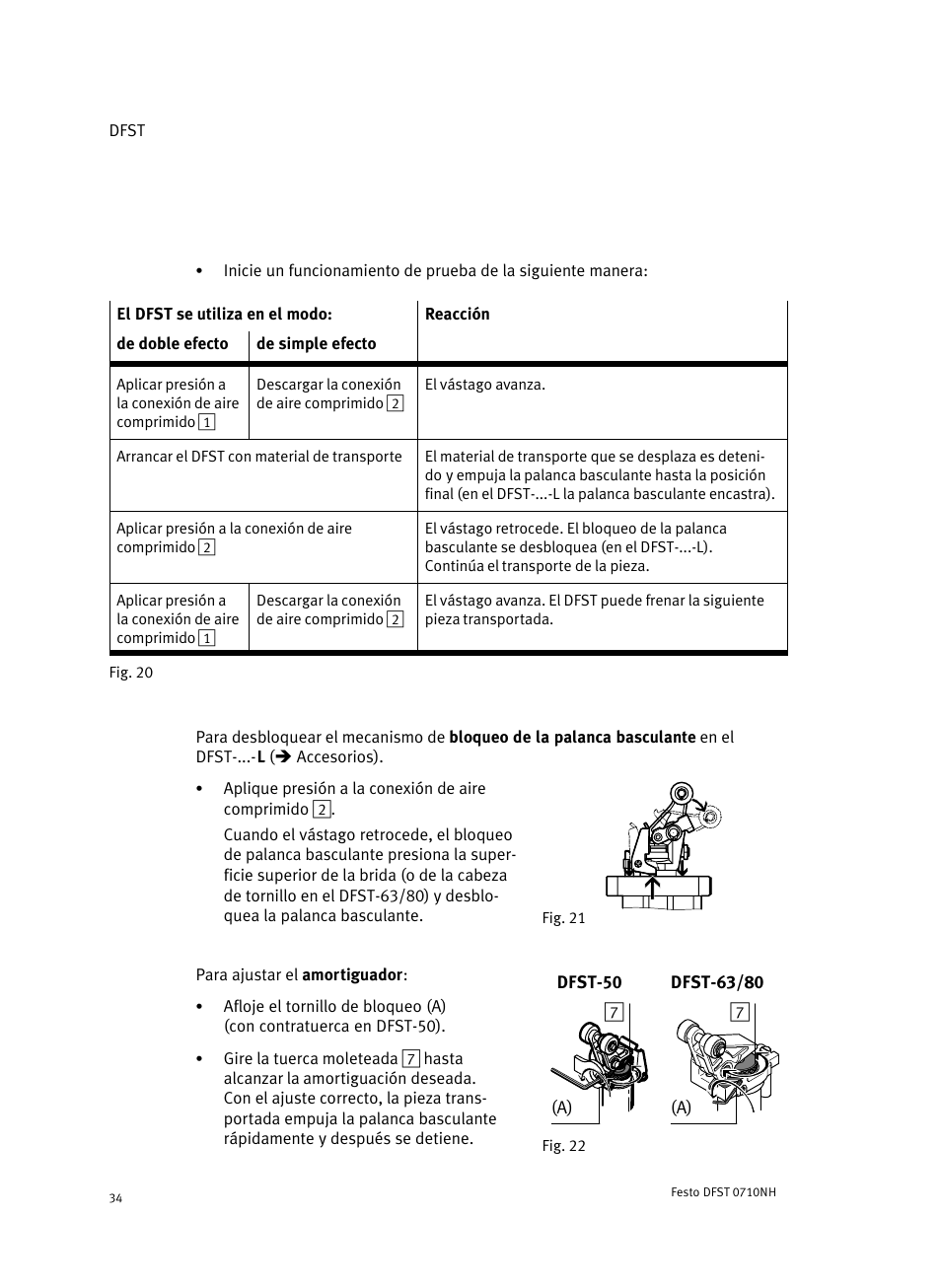 Para ajustar el amortiguador | Festo Cтопорный цилиндр DFST User Manual | Page 34 / 76