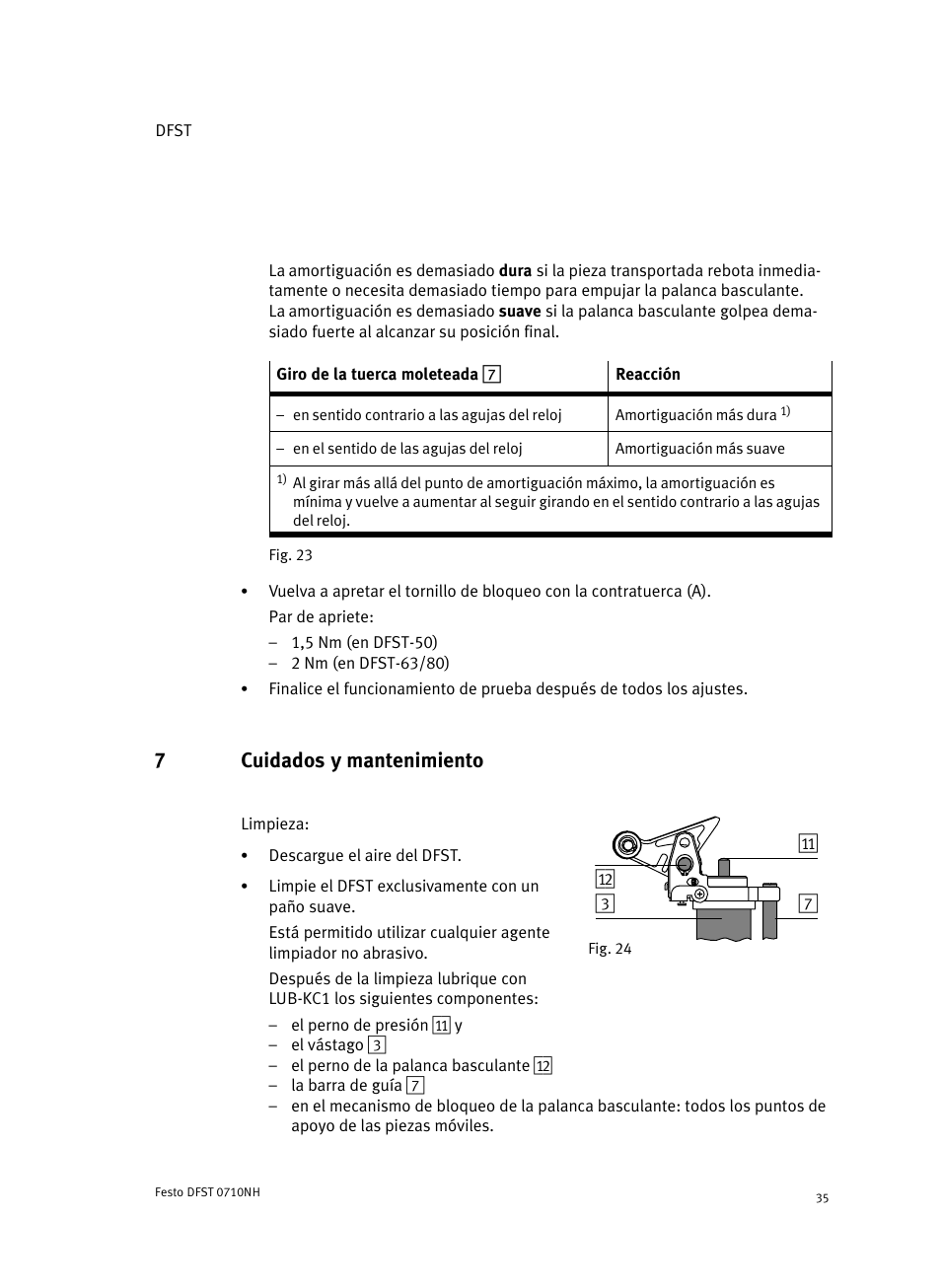 7 cuidados y mantenimiento, 7cuidados y mantenimiento | Festo Cтопорный цилиндр DFST User Manual | Page 35 / 76