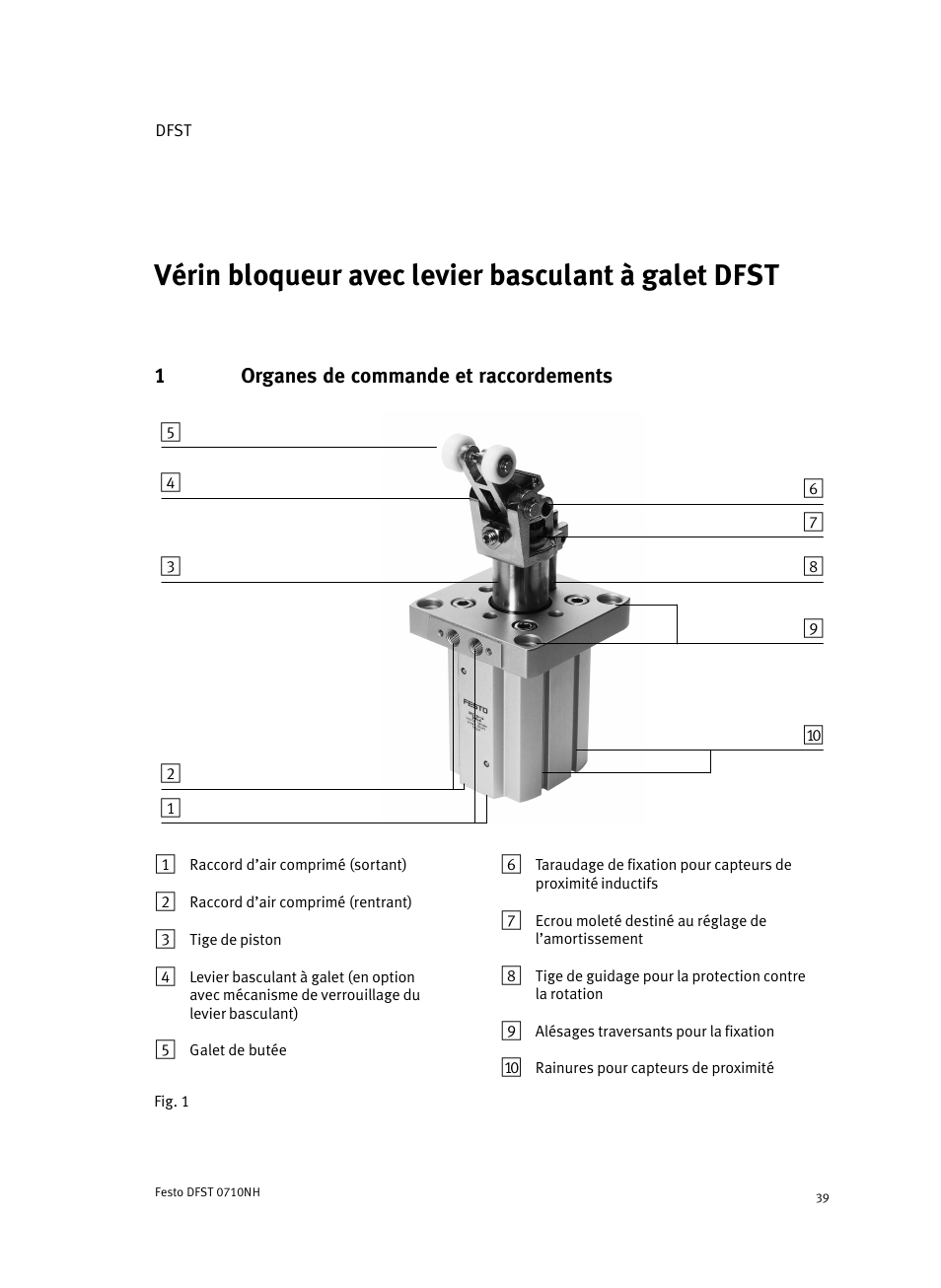 Français, 1 organes de commande et raccordements | Festo Cтопорный цилиндр DFST User Manual | Page 39 / 76