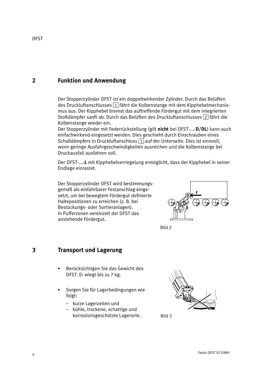 2 funktion und anwendung, 3 transport und lagerung, 2funktion und anwendung | 3transport und lagerung | Festo Cтопорный цилиндр DFST User Manual | Page 4 / 76