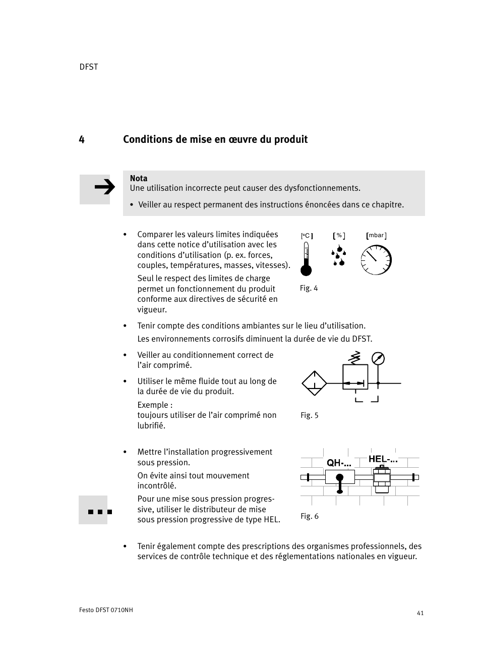 4 conditions de mise en ĺuvre du produit, 4conditions de mise en ĺuvre du produit | Festo Cтопорный цилиндр DFST User Manual | Page 41 / 76