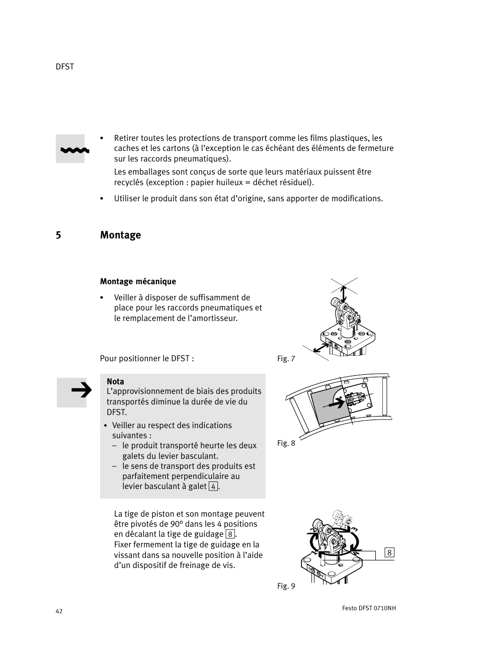 5 montage, Fig. 7 montage mécanique, Pour positionner le dfst | 5montage | Festo Cтопорный цилиндр DFST User Manual | Page 42 / 76