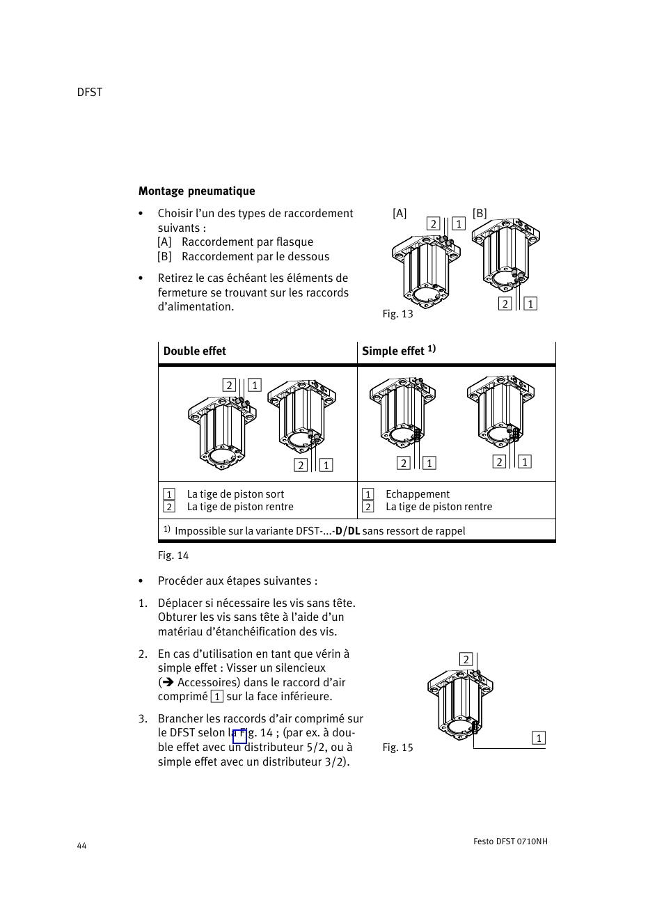 Montage pneumatique | Festo Cтопорный цилиндр DFST User Manual | Page 44 / 76