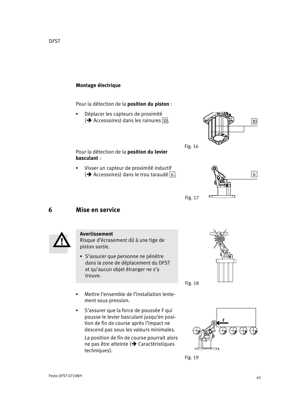 Montage électrique, Pour la détection de la position du piston, 6 mise en service | 6mise en service | Festo Cтопорный цилиндр DFST User Manual | Page 45 / 76