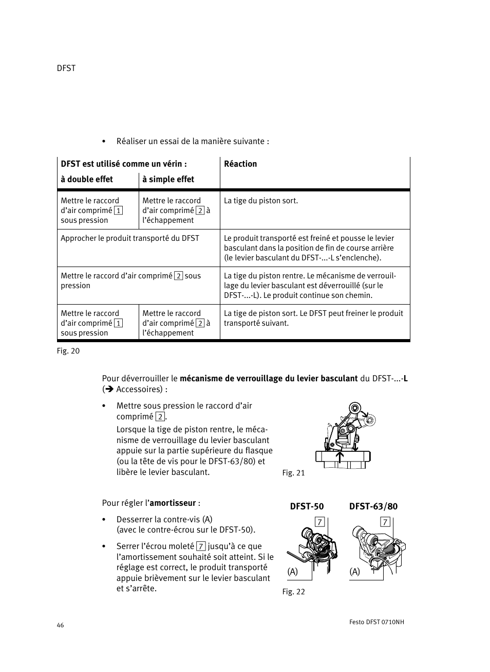 Pour régler l'amortisseur | Festo Cтопорный цилиндр DFST User Manual | Page 46 / 76