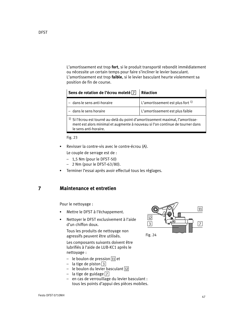 7 maintenance et entretien, 7maintenance et entretien | Festo Cтопорный цилиндр DFST User Manual | Page 47 / 76