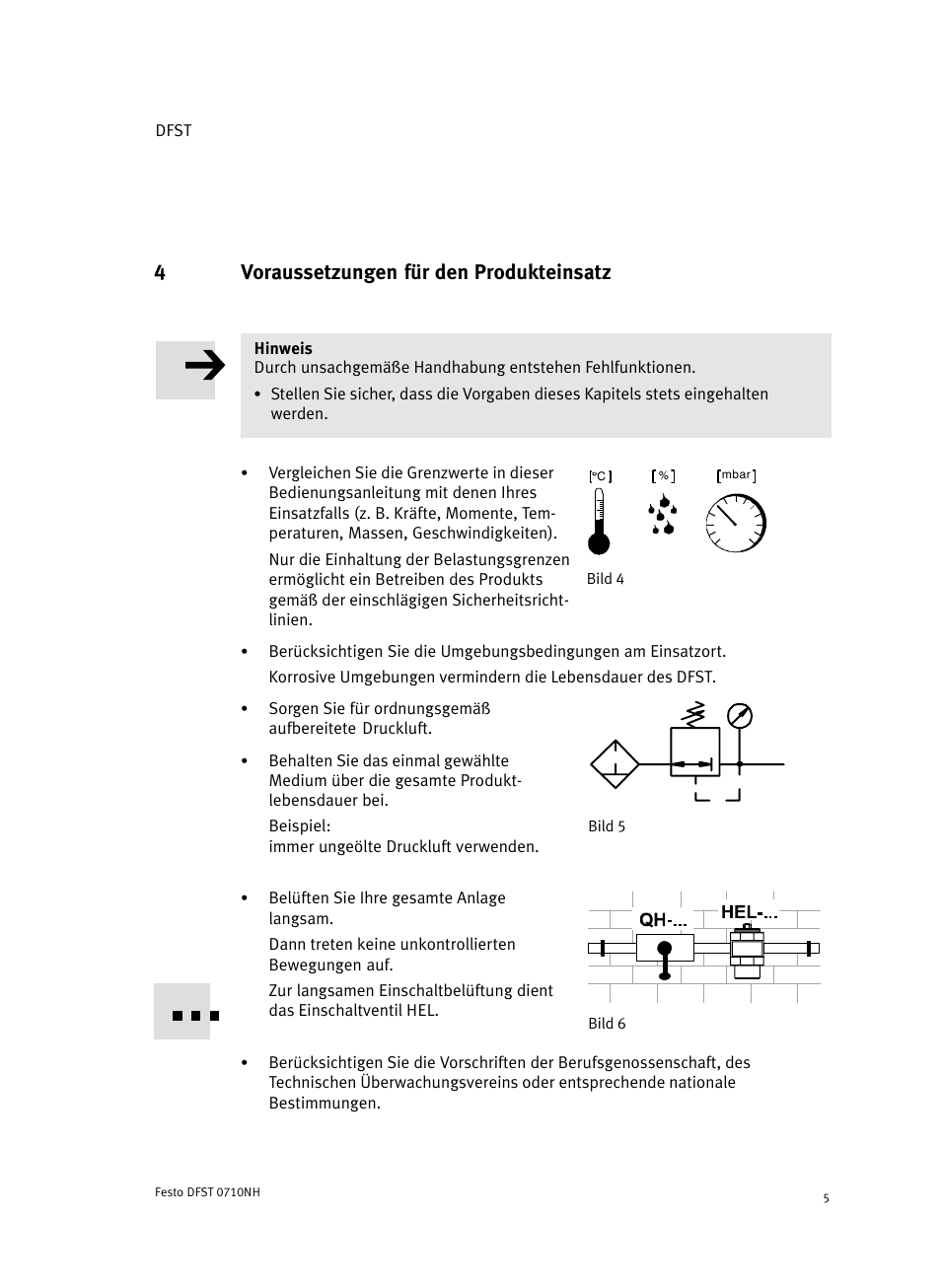 4 voraussetzungen für den produkteinsatz, 4voraussetzungen für den produkteinsatz | Festo Cтопорный цилиндр DFST User Manual | Page 5 / 76