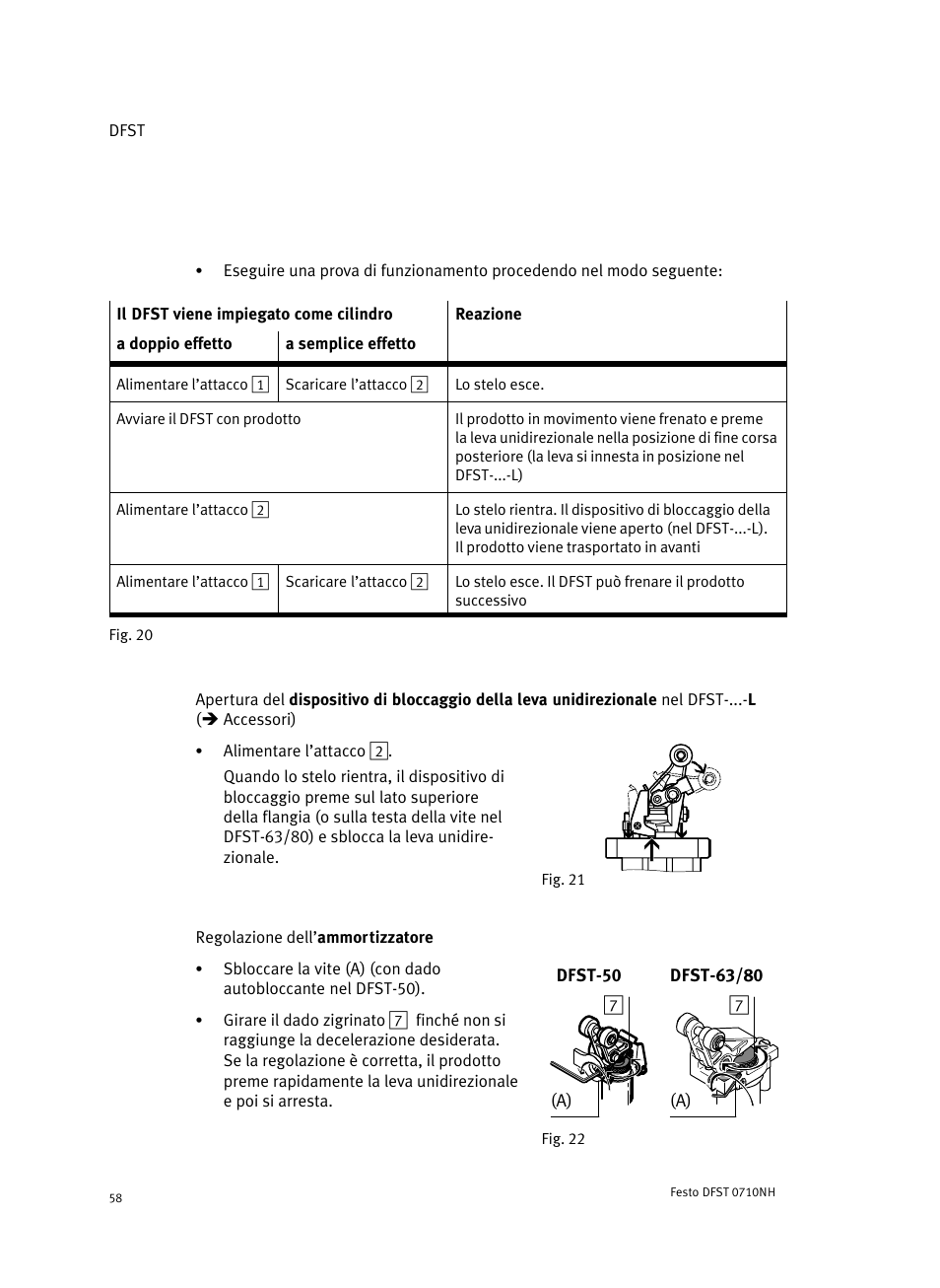 Regolazione dell'ammortizzatore | Festo Cтопорный цилиндр DFST User Manual | Page 58 / 76