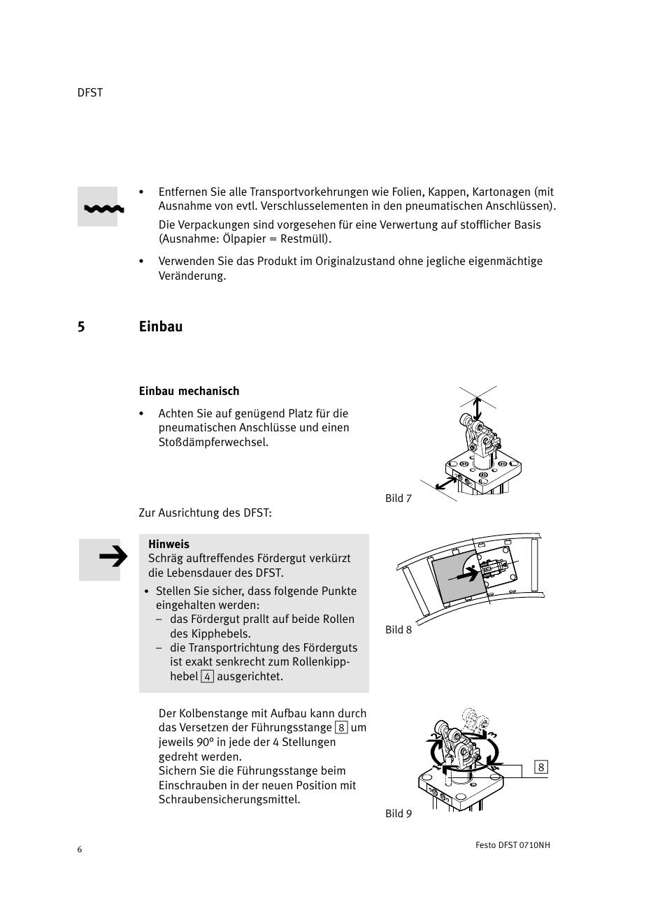 5 einbau, Bild 7 einbau mechanisch, Zur ausrichtung des dfst | 5einbau | Festo Cтопорный цилиндр DFST User Manual | Page 6 / 76