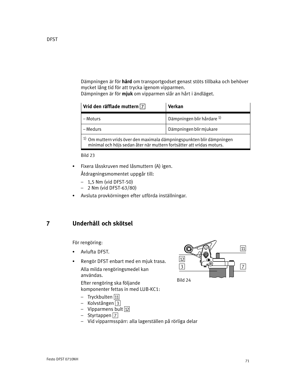 7 underhåll och skötsel, 7underhåll och skötsel | Festo Cтопорный цилиндр DFST User Manual | Page 71 / 76