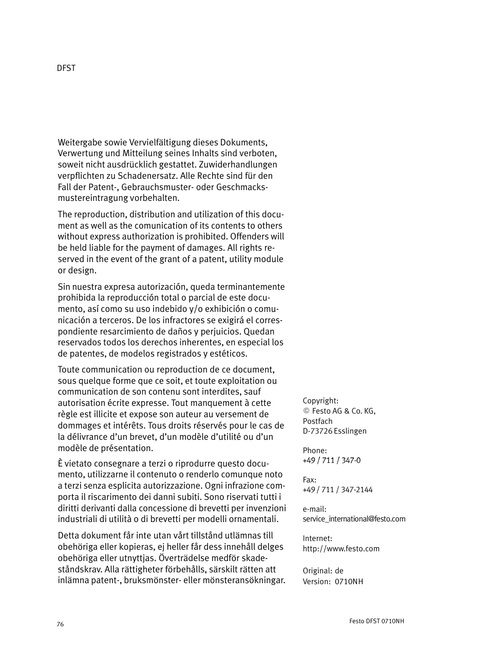 Festo Cтопорный цилиндр DFST User Manual | Page 76 / 76