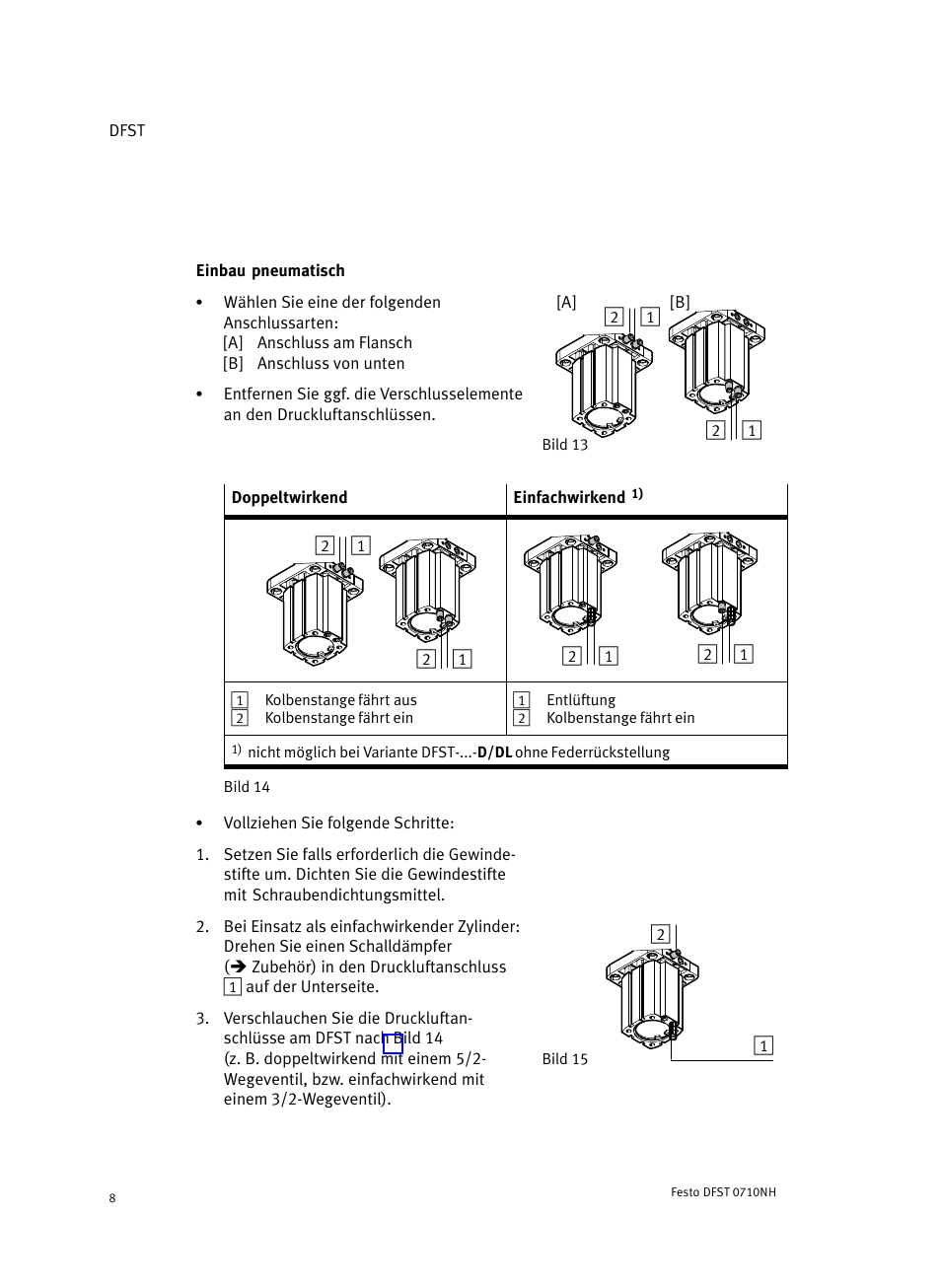 Einbau pneumatisch | Festo Cтопорный цилиндр DFST User Manual | Page 8 / 76