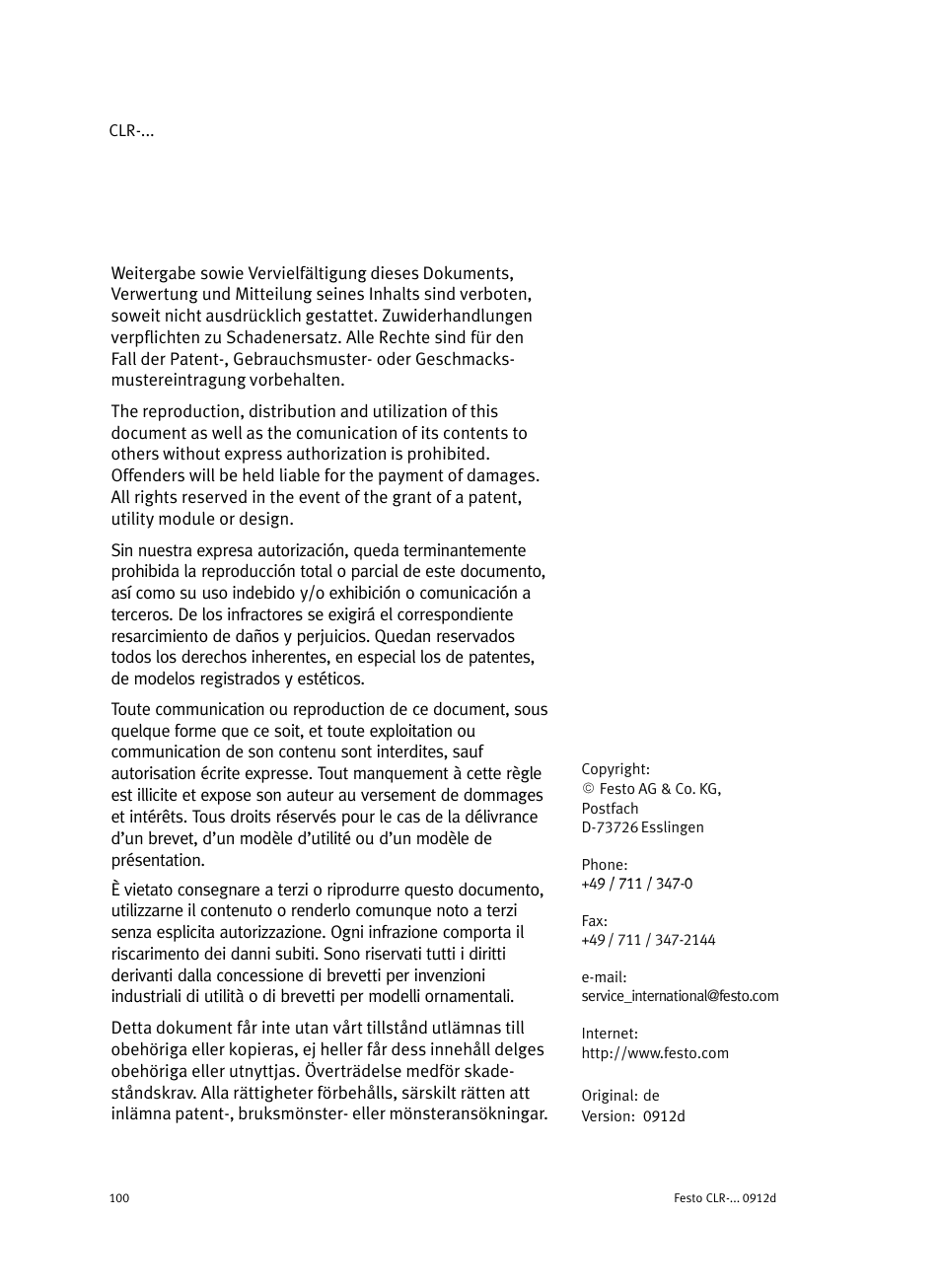 Festo Линейно-поворотный зажим CLR User Manual | Page 100 / 100