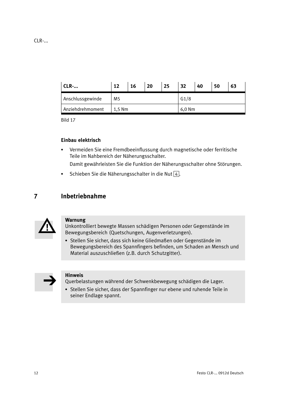 Einbau elektrisch, 7 inbetriebnahme, 7inbetriebnahme | Festo Линейно-поворотный зажим CLR User Manual | Page 12 / 100