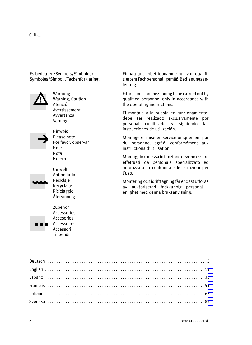 Festo Линейно-поворотный зажим CLR User Manual | Page 2 / 100