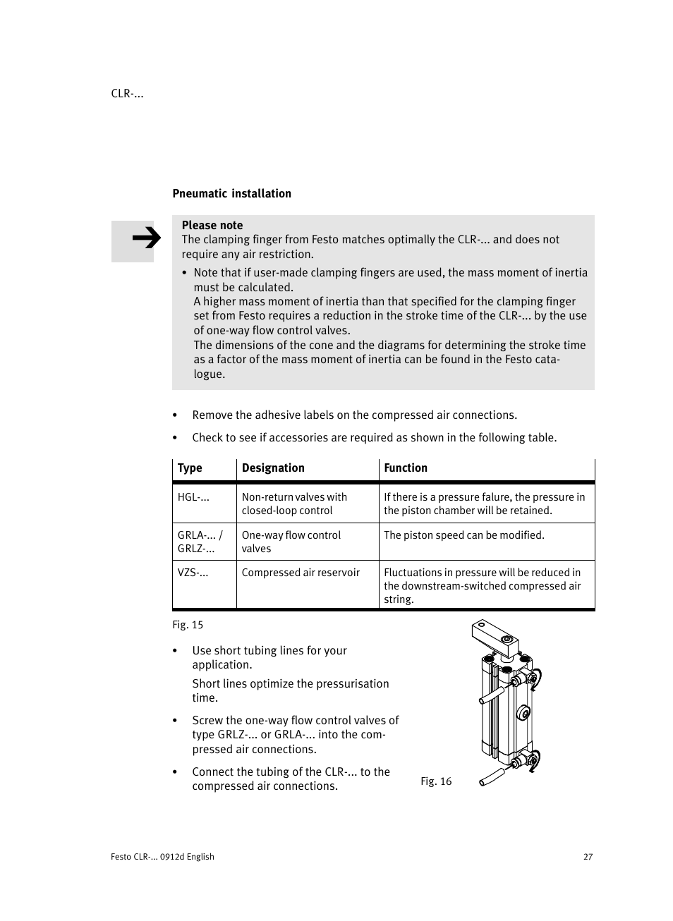 Pneumatic installation | Festo Линейно-поворотный зажим CLR User Manual | Page 27 / 100