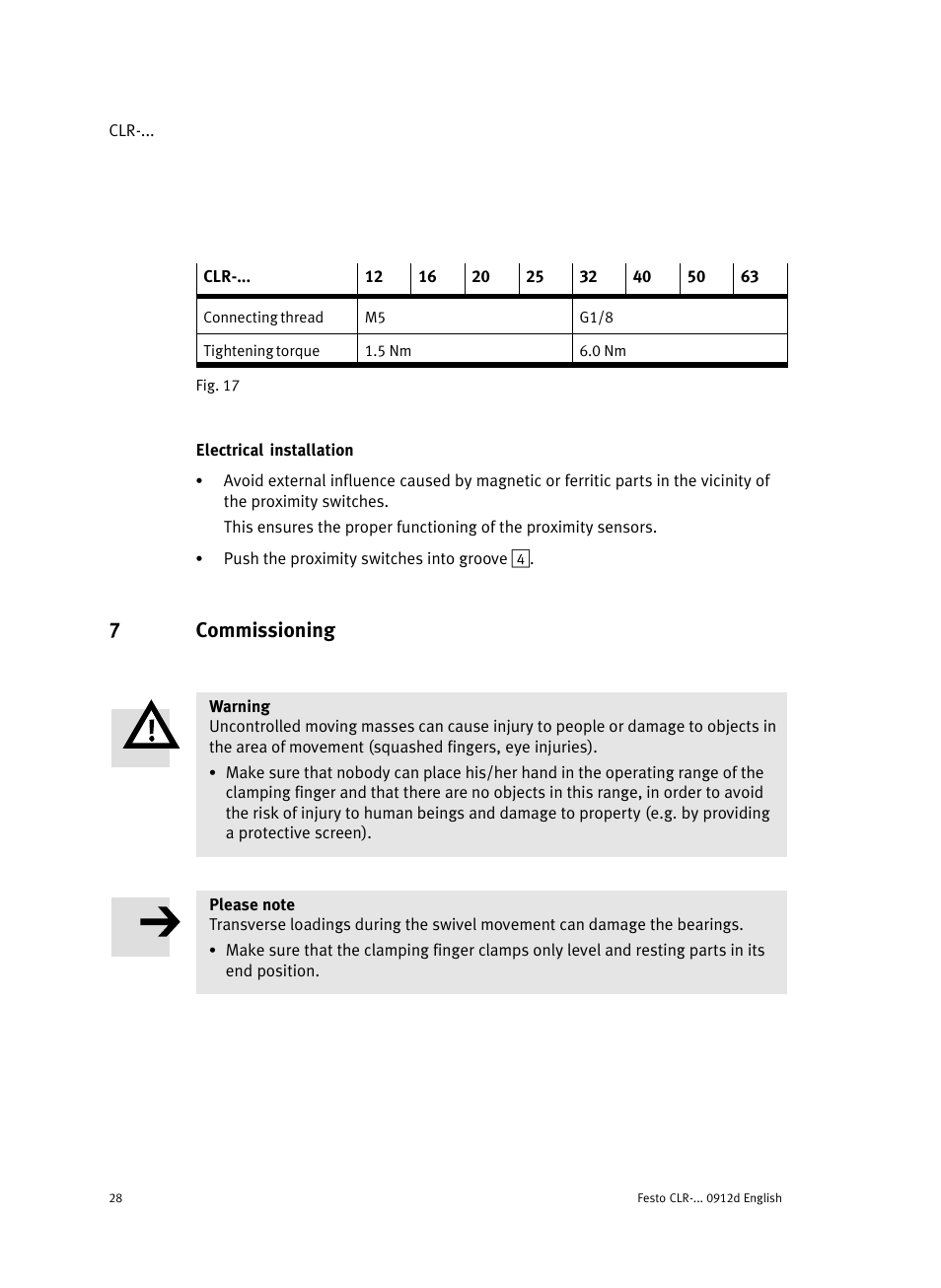 Electrical installation, 7 commissioning, 7commissioning | Festo Линейно-поворотный зажим CLR User Manual | Page 28 / 100