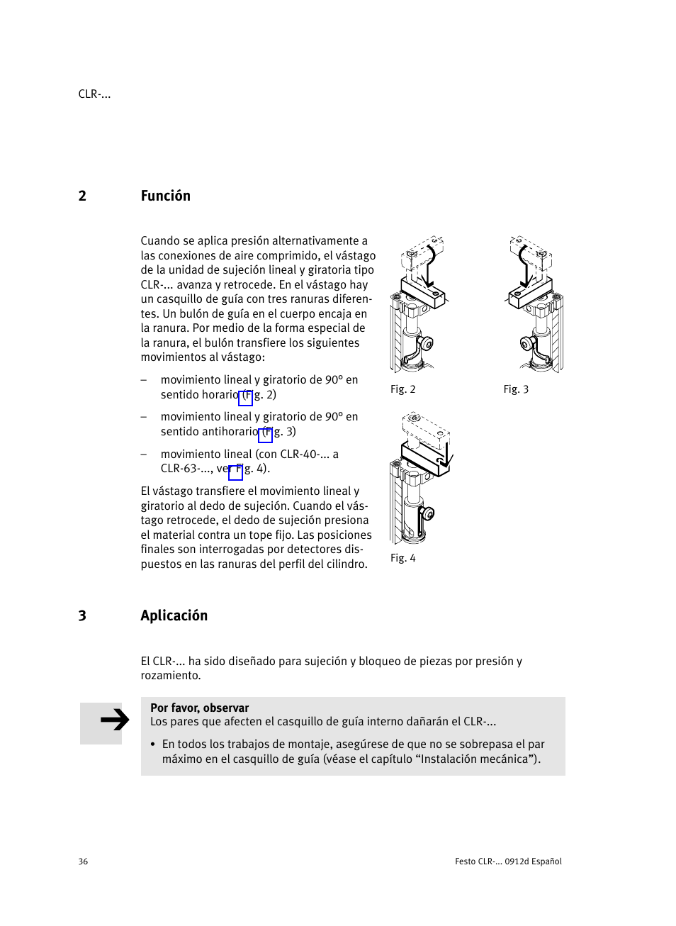 2 función, 3 aplicación, 2función | 3aplicación | Festo Линейно-поворотный зажим CLR User Manual | Page 36 / 100