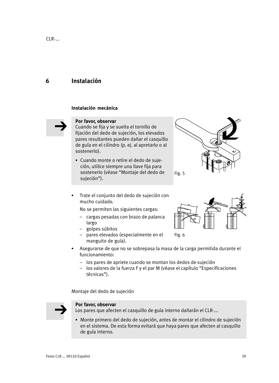 6 instalación, Instalación mecánica, 6instalación | Festo Линейно-поворотный зажим CLR User Manual | Page 39 / 100