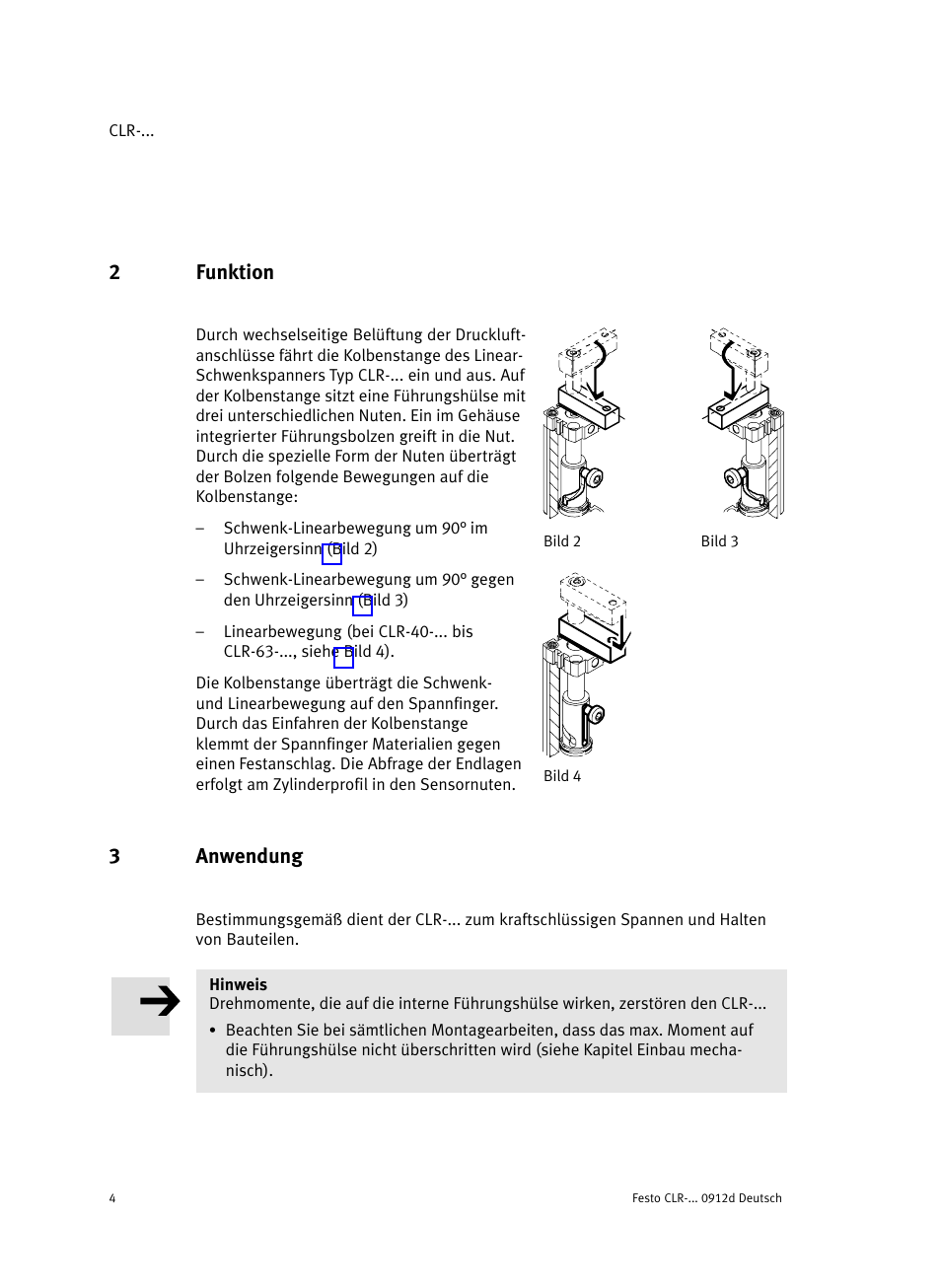 2 funktion, 3 anwendung, 2funktion | 3anwendung | Festo Линейно-поворотный зажим CLR User Manual | Page 4 / 100