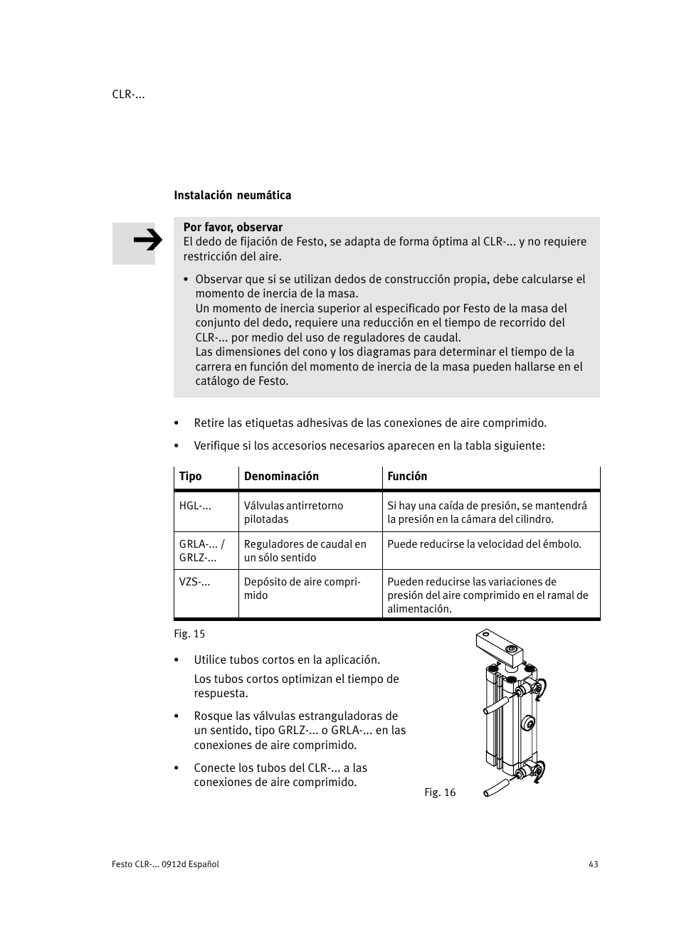 Instalación neumática | Festo Линейно-поворотный зажим CLR User Manual | Page 43 / 100