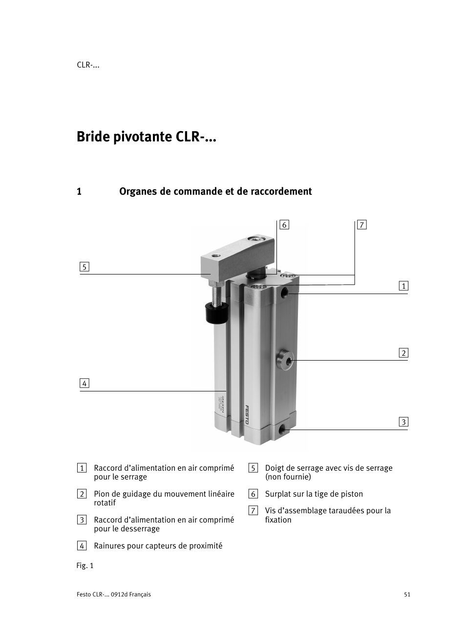 Francaisbride pivotante clr-...francais, 1 organes de commande et de raccordement, Francais | Bride pivotante clr−... francais | Festo Линейно-поворотный зажим CLR User Manual | Page 51 / 100