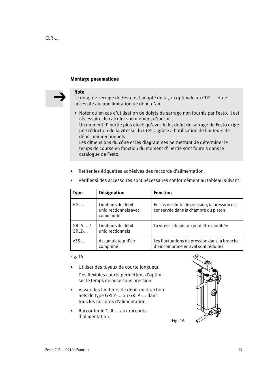 Montage pneumatique | Festo Линейно-поворотный зажим CLR User Manual | Page 59 / 100