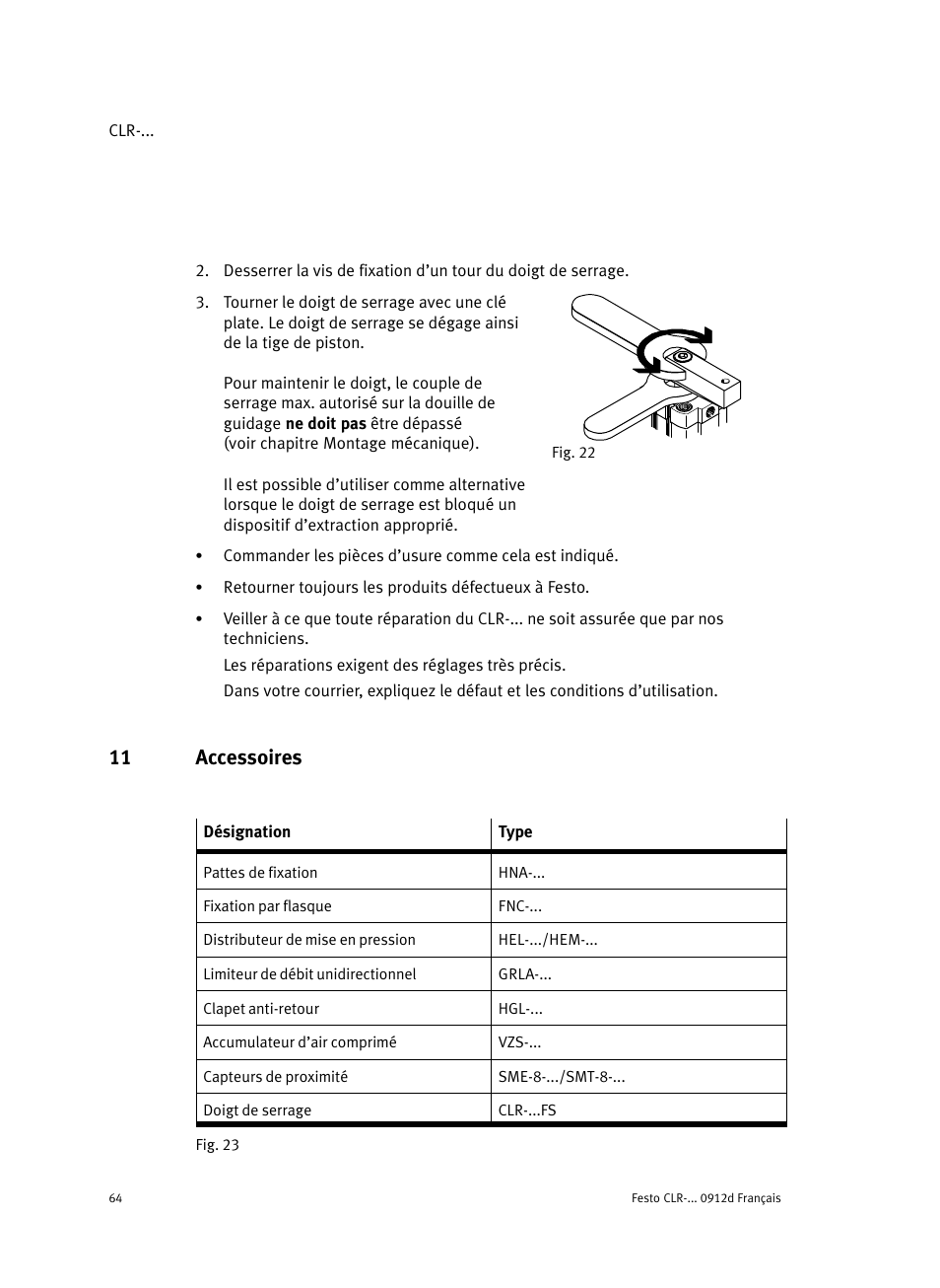 11 accessoires | Festo Линейно-поворотный зажим CLR User Manual | Page 64 / 100