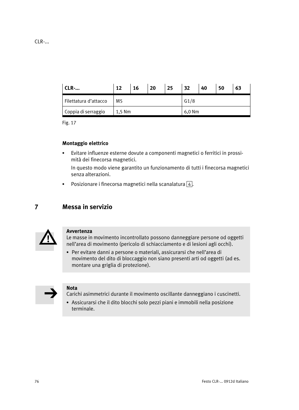 Montaggio elettrico, 7 messa in servizio, 7messa in servizio | Festo Линейно-поворотный зажим CLR User Manual | Page 76 / 100