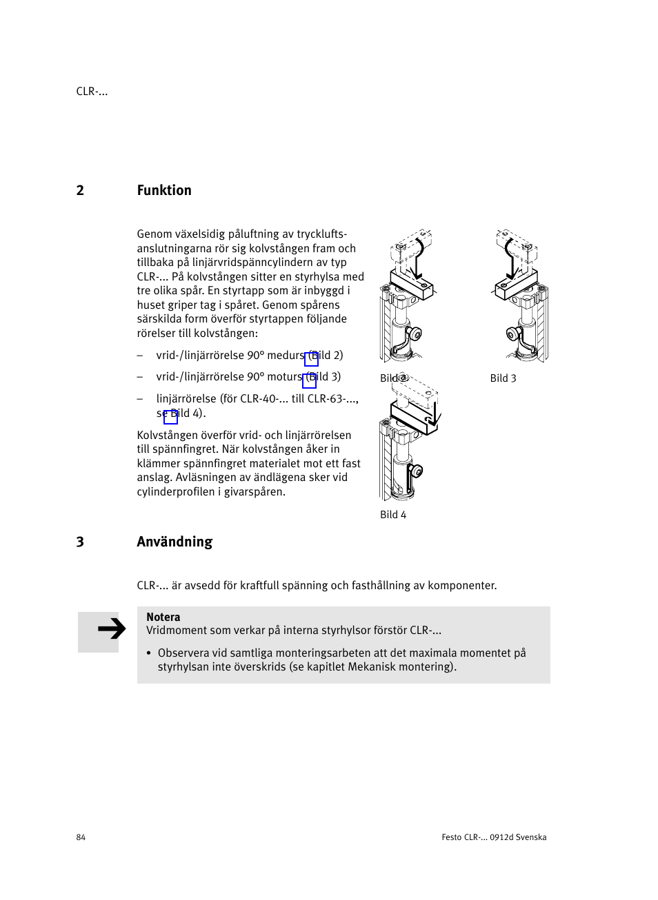 2 funktion, 3 användning, 2funktion | 3användning | Festo Линейно-поворотный зажим CLR User Manual | Page 84 / 100