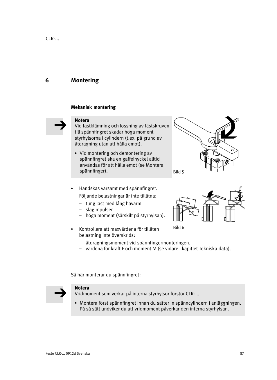 6 montering, Mekanisk montering, 6montering | Festo Линейно-поворотный зажим CLR User Manual | Page 87 / 100