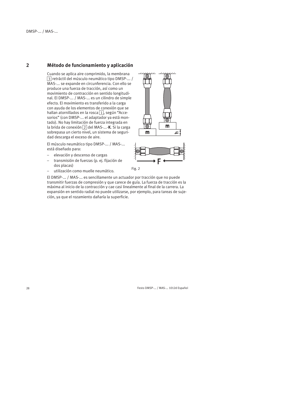 2 método de funcionamiento y aplicación | Festo Пневматический мускул MAS User Manual | Page 28 / 80