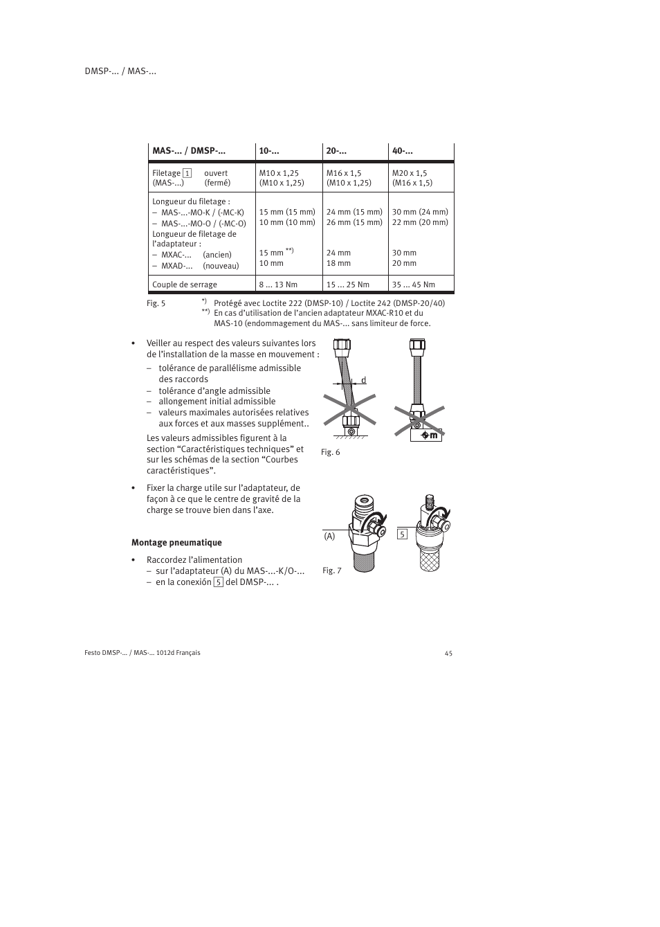 Montage pneumatique | Festo Пневматический мускул MAS User Manual | Page 45 / 80