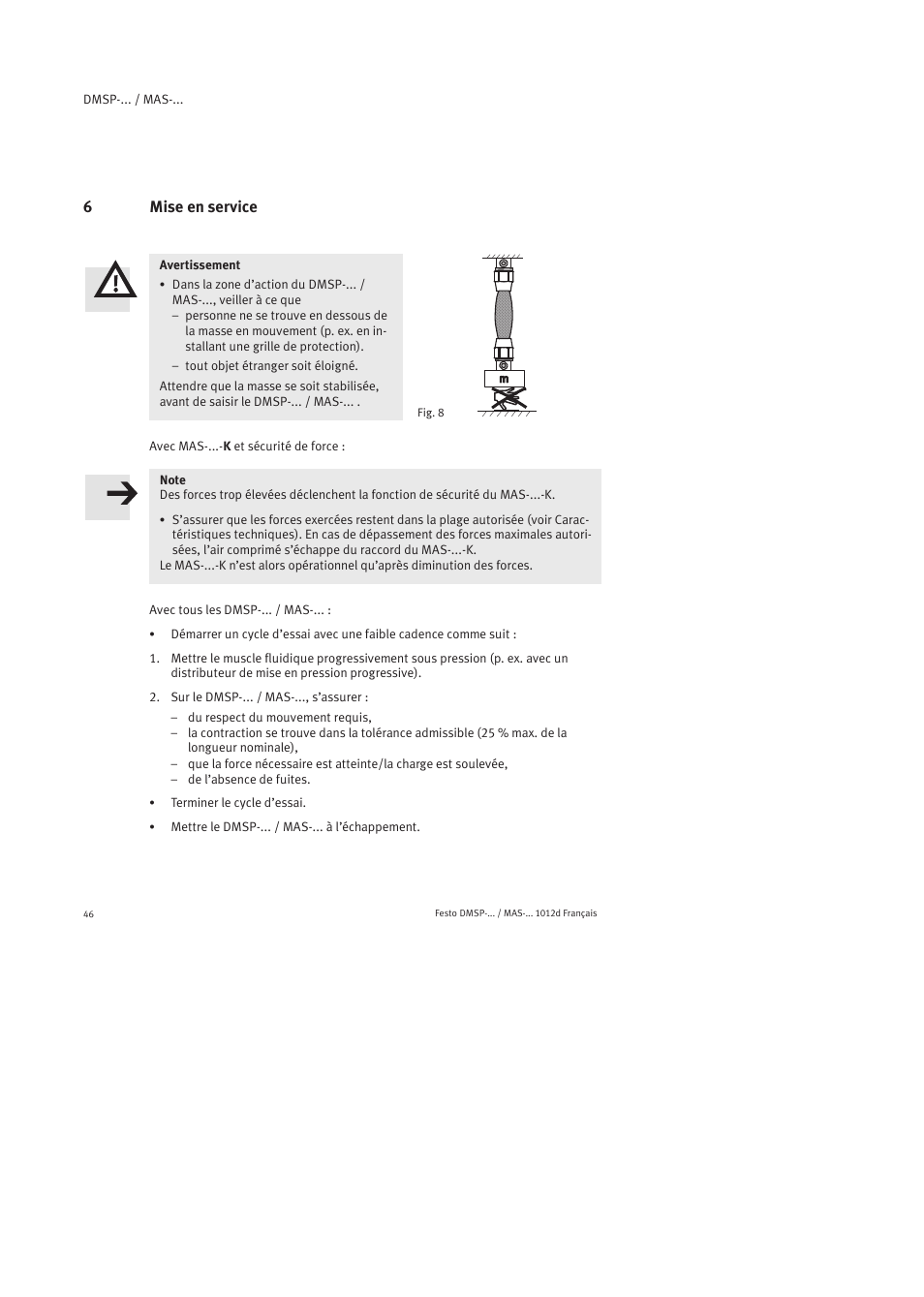 6 mise en service | Festo Пневматический мускул MAS User Manual | Page 46 / 80