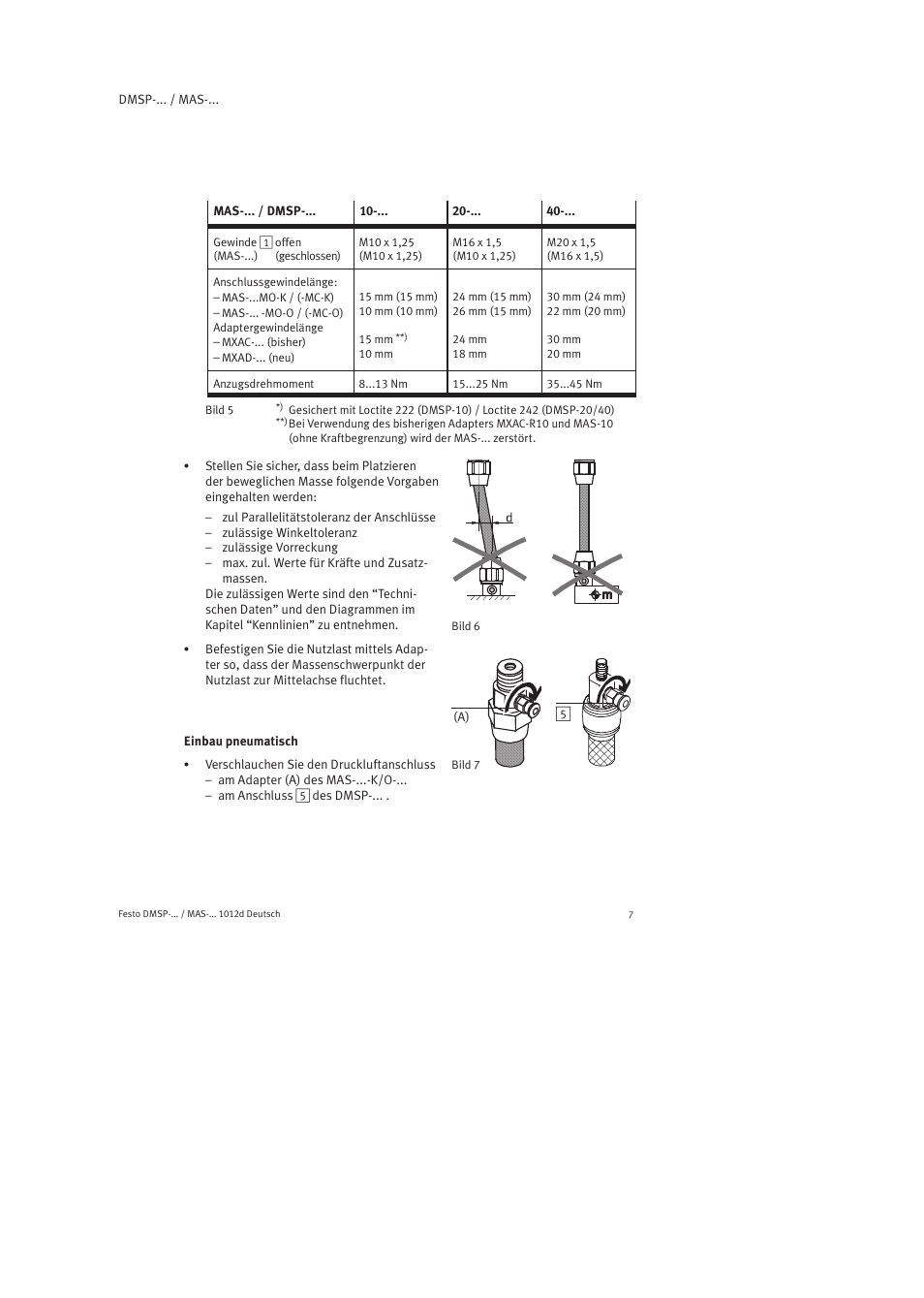 Einbau pneumatisch | Festo Пневматический мускул MAS User Manual | Page 7 / 80