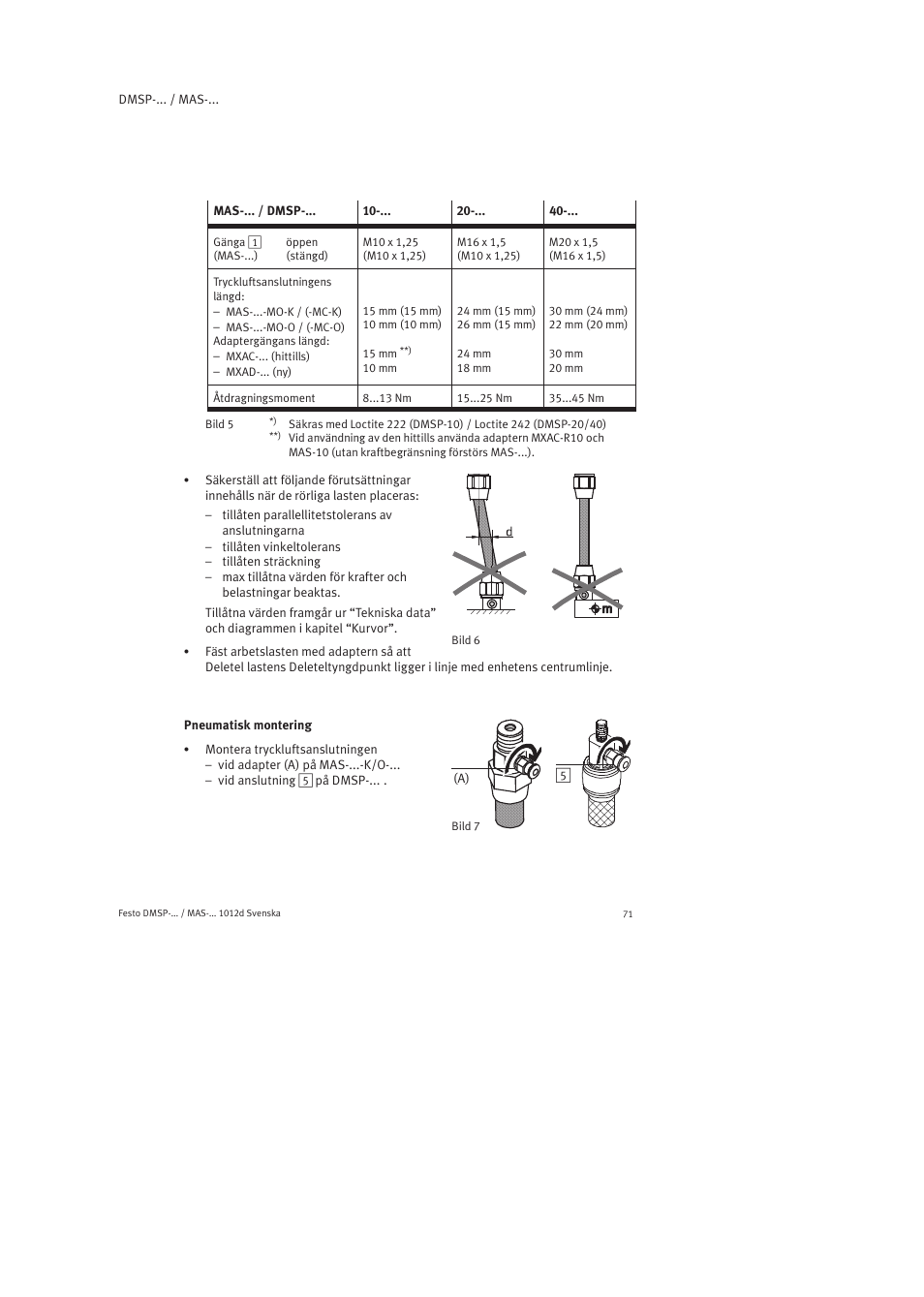 Pneumatisk montering | Festo Пневматический мускул MAS User Manual | Page 71 / 80