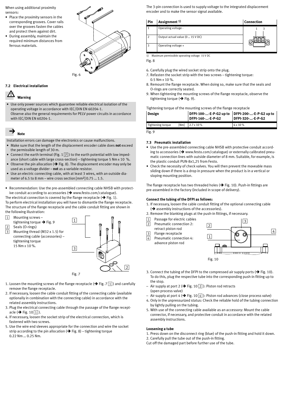 2 electrical installation, 3 pneumatic installation | Festo Линейный привод с датчиком перемещения DFPI User Manual | Page 3 / 4