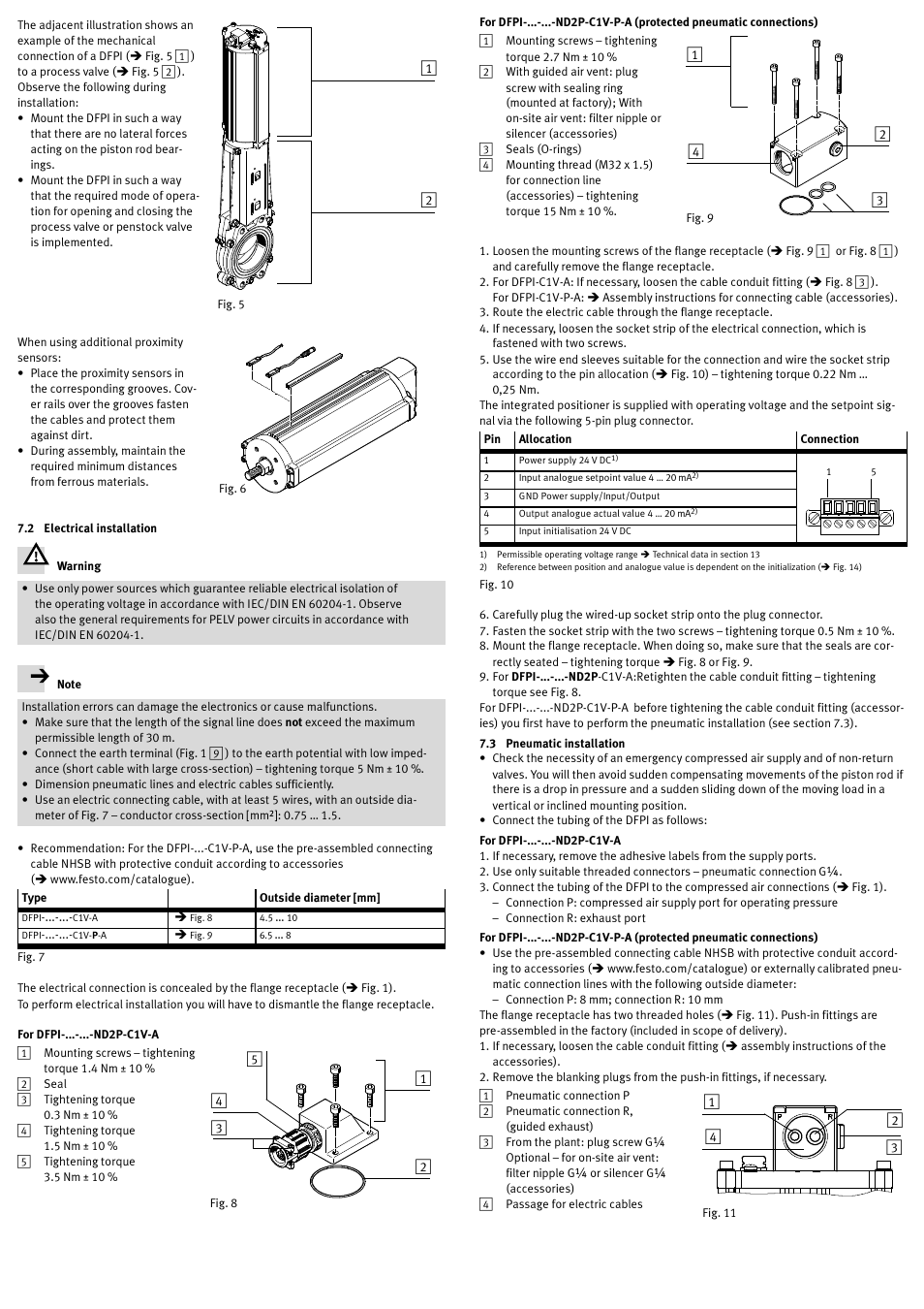 2 electrical installation, 3 pneumatic installation, For dfpi-...-...-nd2p-c1v-a | Festo Линейный привод с датчиком перемещения DFPI User Manual | Page 3 / 5
