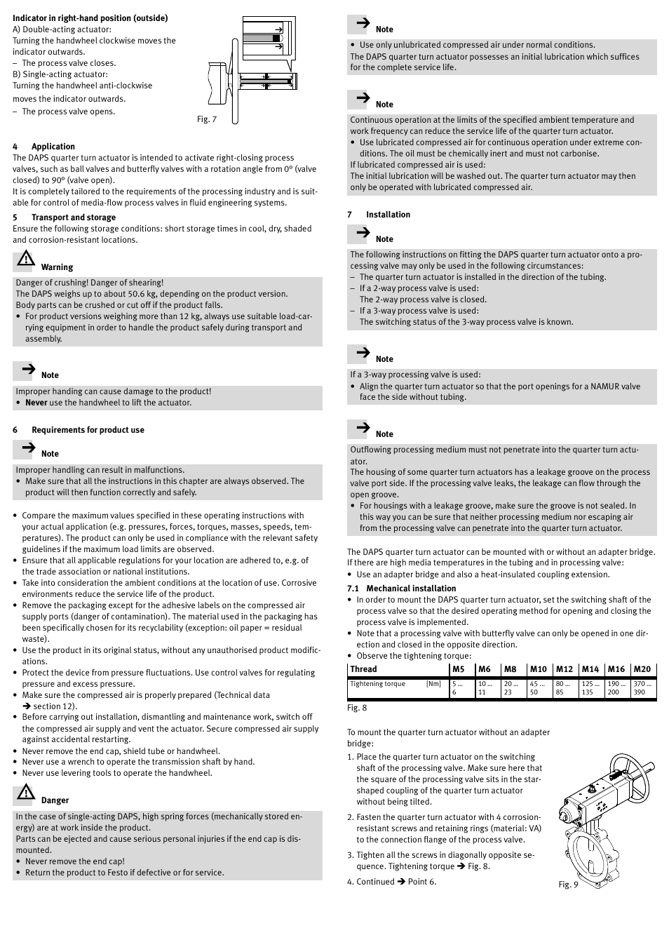 4 application, 5 transport and storage, 6 requirements for product use | 7 installation, 1 mechanical installation | Festo Неполноповоротные приводы Sypar DAPS User Manual | Page 2 / 5