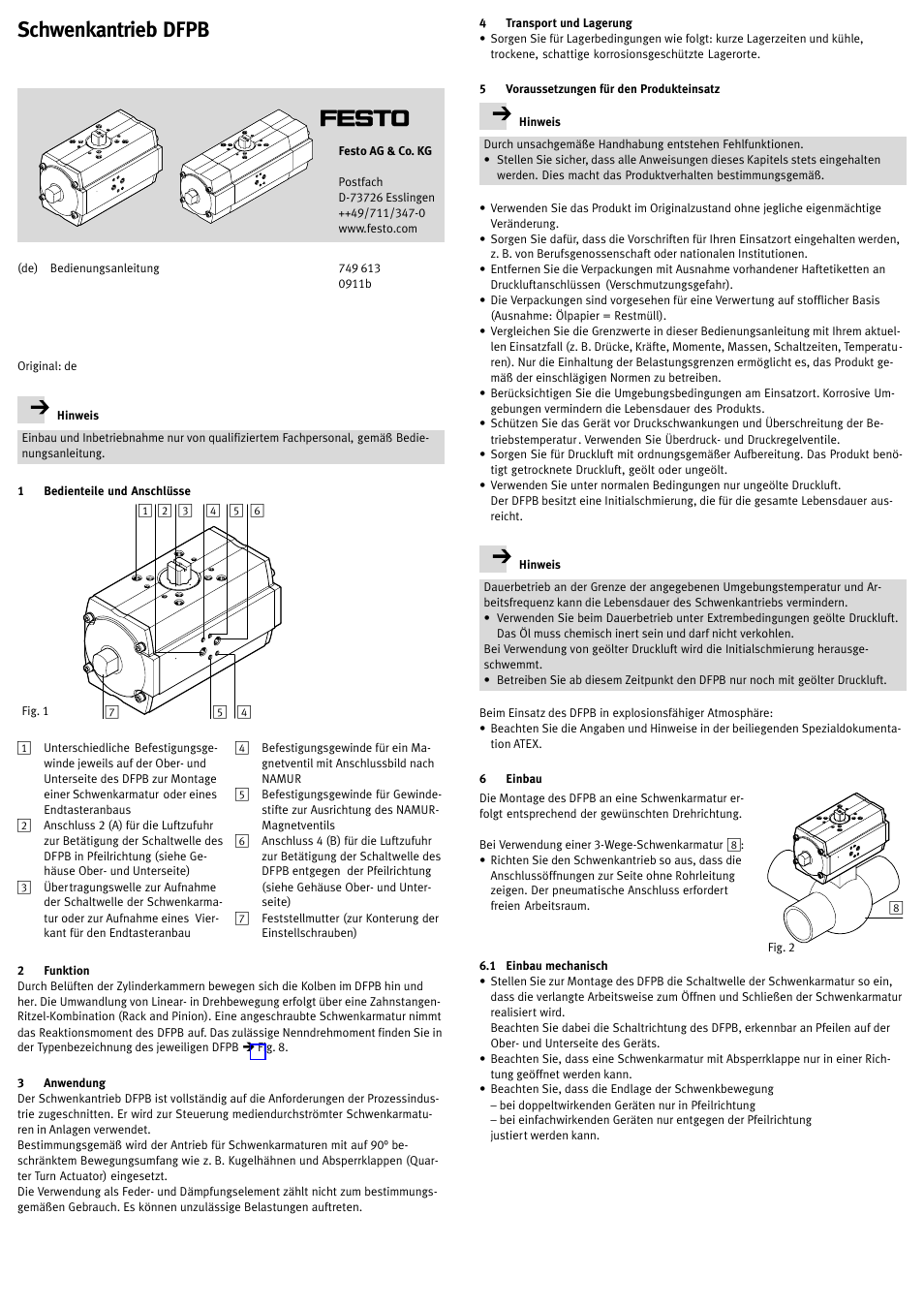 Festo Неполноповоротный привод DFPB User Manual | 18 pages