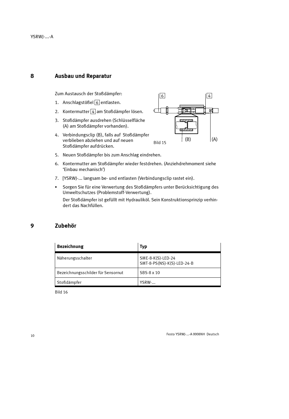 8ausbau und reparatur, 9zubehör | Festo Амортизаторы YSRWJ User Manual | Page 10 / 64