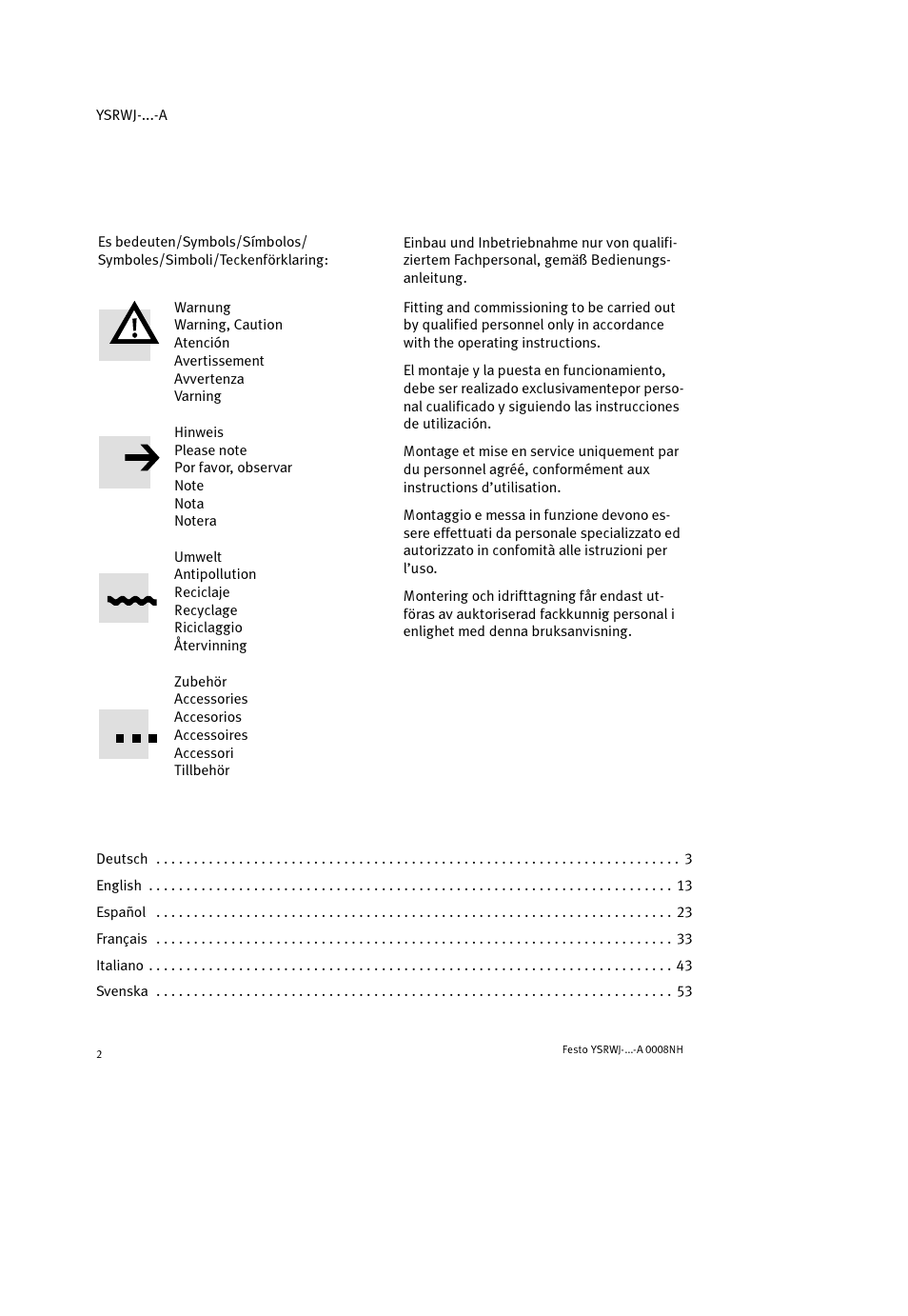 Festo Амортизаторы YSRWJ User Manual | Page 2 / 64