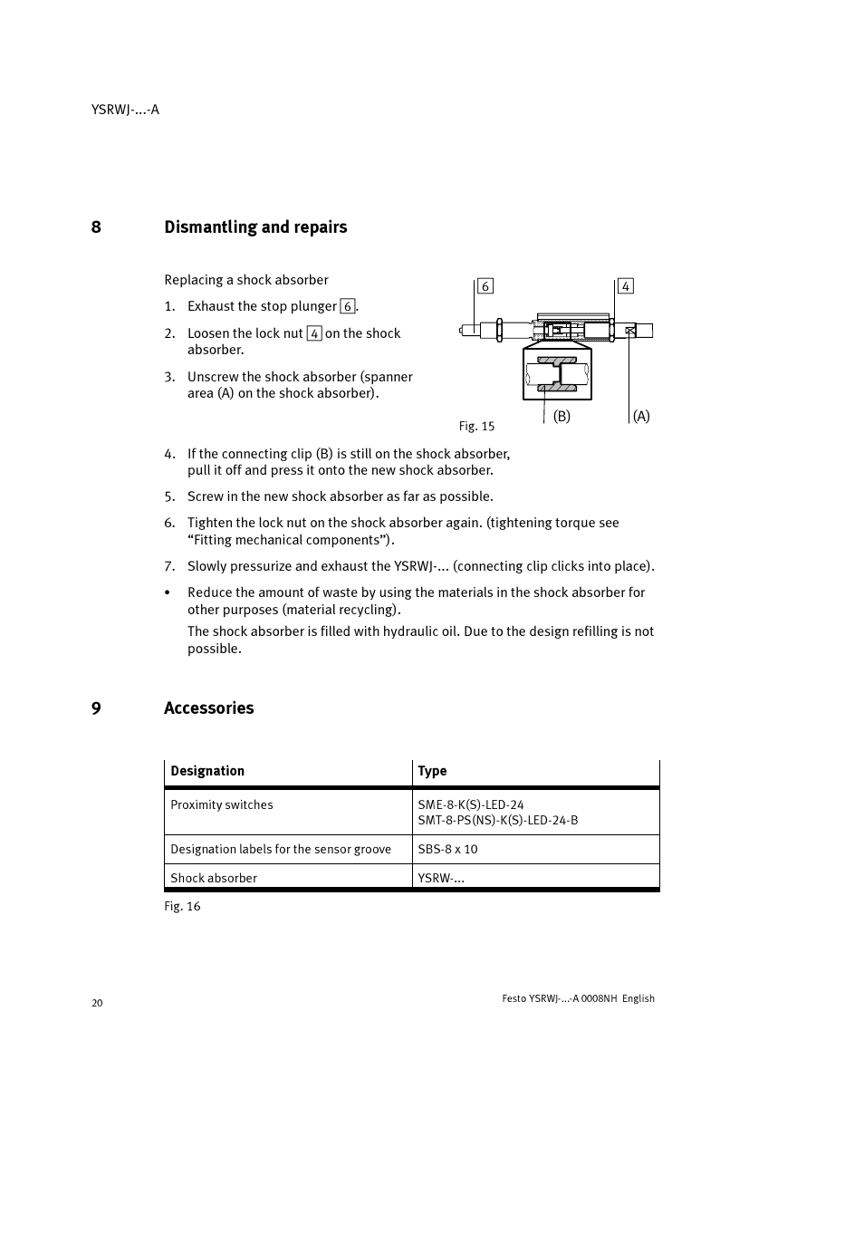 8dismantling and repairs, 9accessories | Festo Амортизаторы YSRWJ User Manual | Page 20 / 64