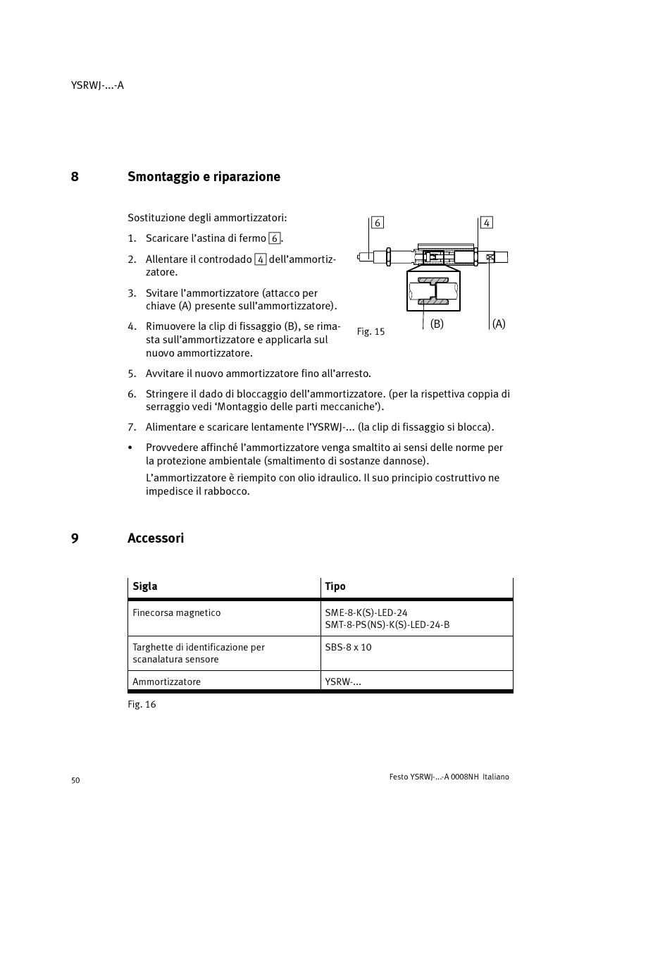 8smontaggio e riparazione, 9accessori | Festo Амортизаторы YSRWJ User Manual | Page 50 / 64