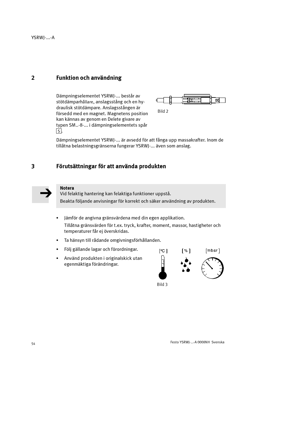 2funktion och användning, 3förutsättningar för att använda produkten | Festo Амортизаторы YSRWJ User Manual | Page 54 / 64