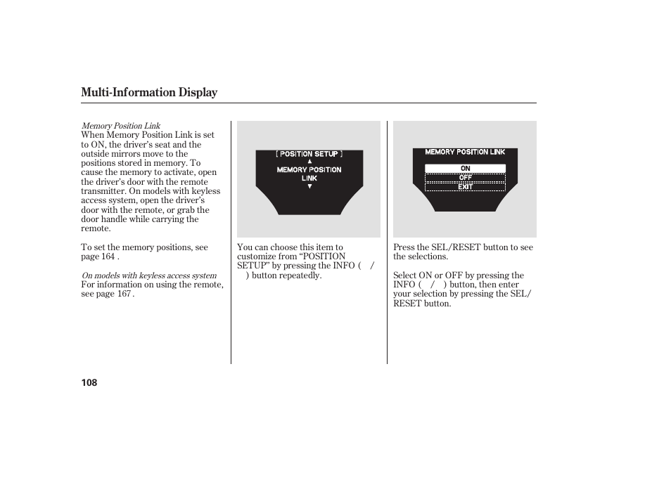 Multi-information display | Acura 2009 Accord Sedan User Manual | Page 114 / 650
