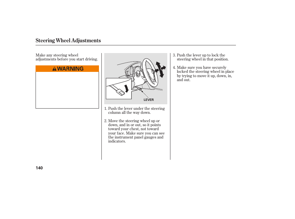 Steering wheel adjustments | Acura 2009 Accord Sedan User Manual | Page 146 / 650