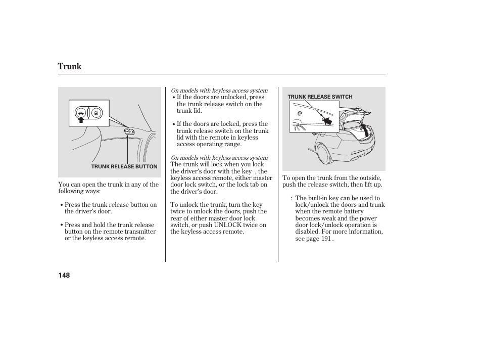 Trunk | Acura 2009 Accord Sedan User Manual | Page 154 / 650