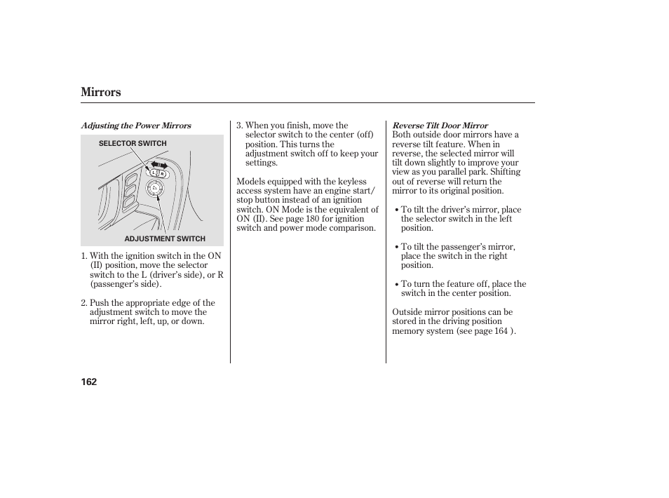 Mirrors | Acura 2009 Accord Sedan User Manual | Page 168 / 650