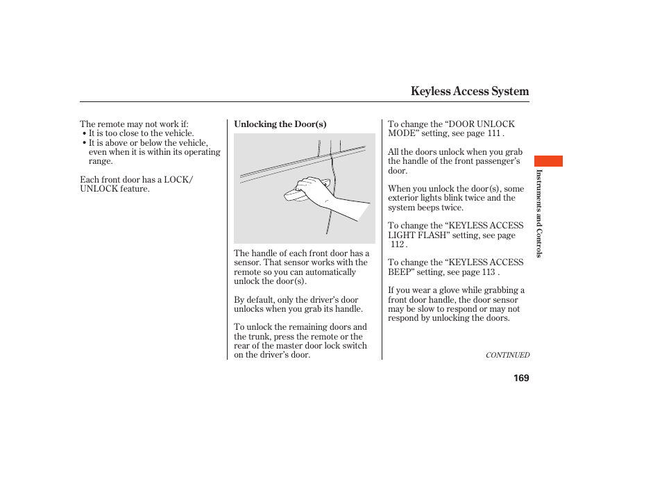 Keyless access system | Acura 2009 Accord Sedan User Manual | Page 175 / 650